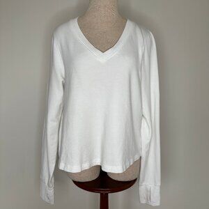 Athleta Women's V-neck White Sweatshirt Super Soft Size Medium Tall